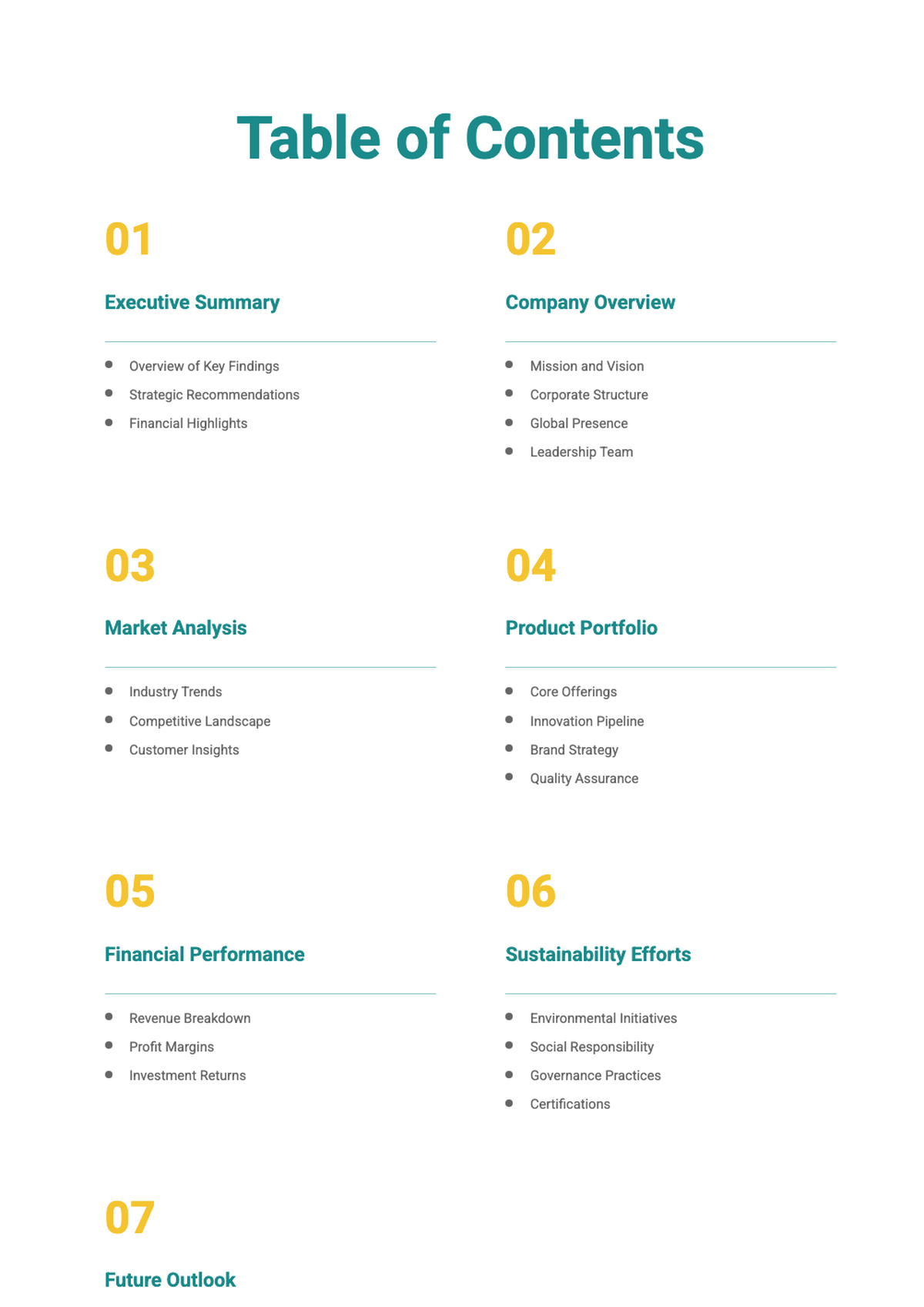 Professional business proposal table of contents slide with editable sections and modern design_variant_1